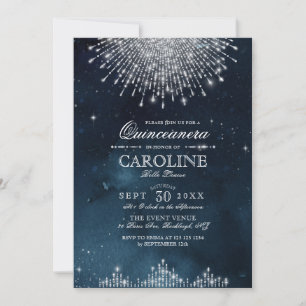 Glamour Art Deco Blue Quinceanera Invitation
