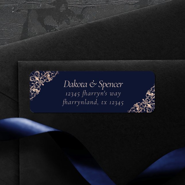 Glamour Art déco | Marine Blue Rose Gold Adresse (Créateur téléchargé)