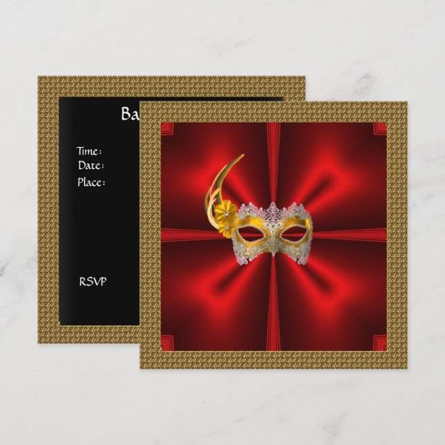 Glamour Ball Invitation Elegant Red  Black Gold (Front/Back)
