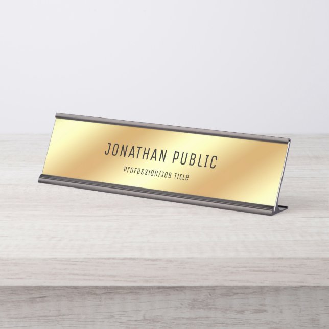 Glamour Black And Gold Luxurious Modern Elegant Desk Name Plate (Front)