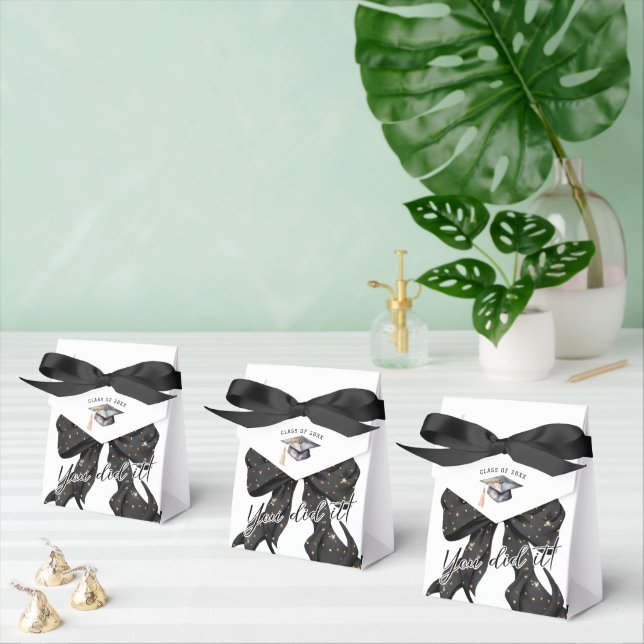 Glamour Black Gold Bow Graduation Favor Box (Multiple)