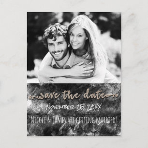 Glamour Black & Gold Chic Save The Date Photo Announcement Postcard