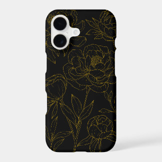 Glamour Black & Gold  Floral Line Drawing 