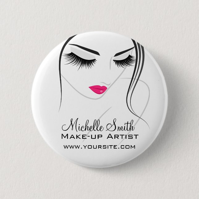 Glamour Black White Pink Lashes Makeup and Beauty  2 Inch Round Button (Front)