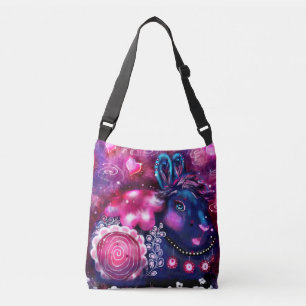 Glamour Bunny Rabbit Purple Pink Whimsical Floral Crossbody Bag