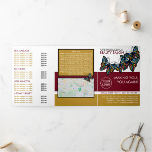 Glamour Butterflies, Beauty Salon Tri-Fold Flyer Invitation