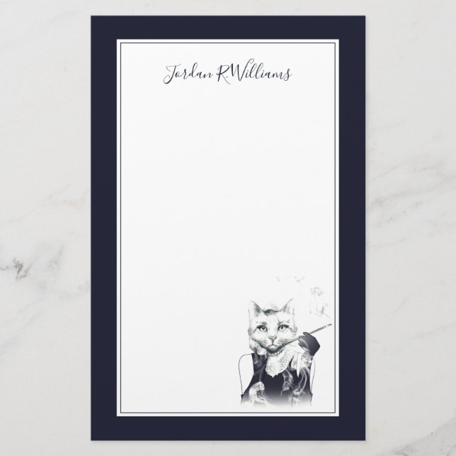 Glamour Cat | Add Your Name Stationery (Front)