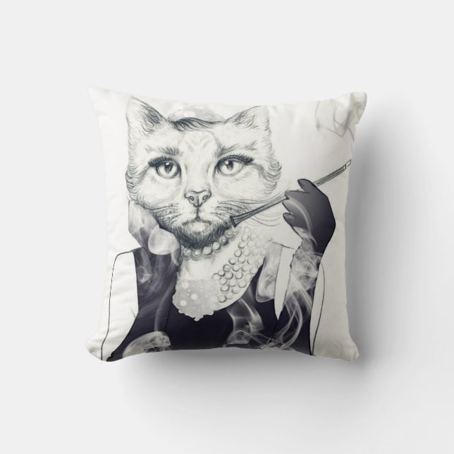 Glamour Cat Throw Pillow (Front)