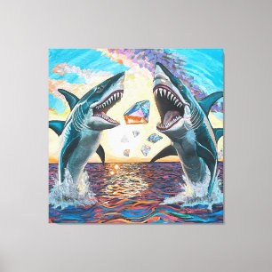 Glamour Chomp-Shark Breaching for Shiny Gems- Canvas Print