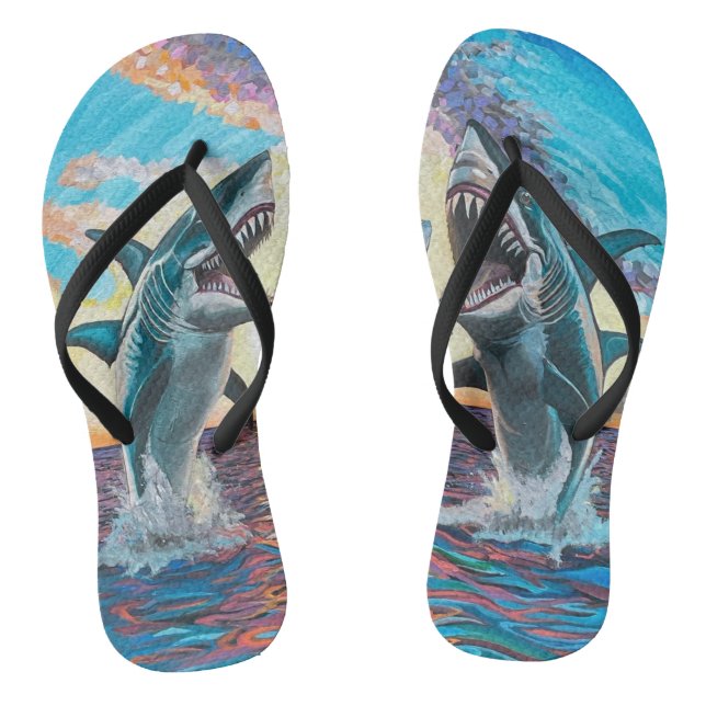 Glamour Chomp-Shark Breaching for Shiny Gems- Flip Flops (Footbed)