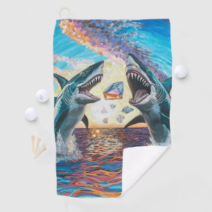 Glamour Chomp-Shark Breaching for Shiny Gems- Golf Towel