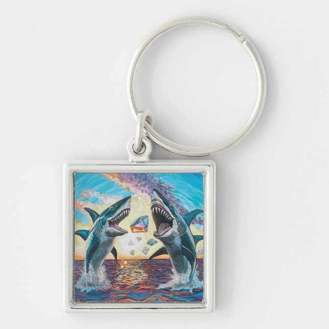 Glamour Chomp-Shark Breaching for Shiny Gems- Keychain (Front)