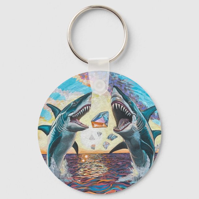 Glamour Chomp-Shark Breaching for Shiny Gems- Keychain (Front)