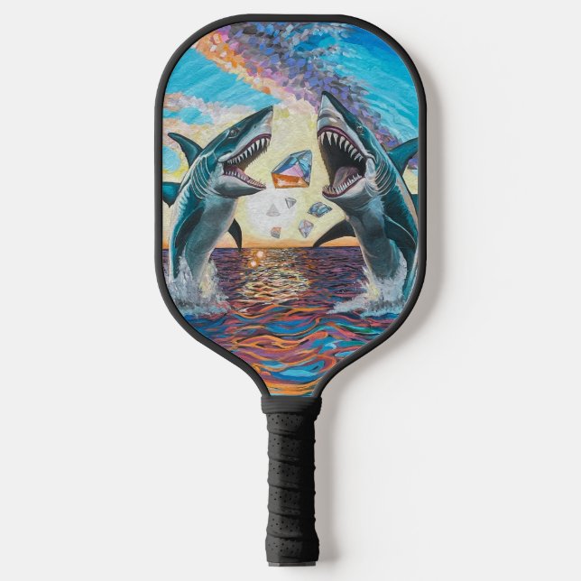 Glamour Chomp-Shark Breaching for Shiny Gems- Pickleball Paddle (Front)