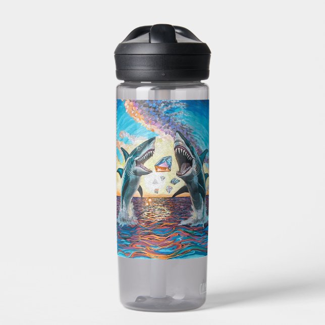 Glamour Chomp-Shark Breaching for Shiny Gems- Water Bottle (Front)
