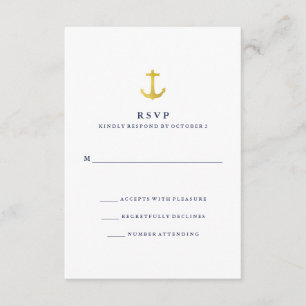 Glamour côtier Ancre or et bleu marine RSVP