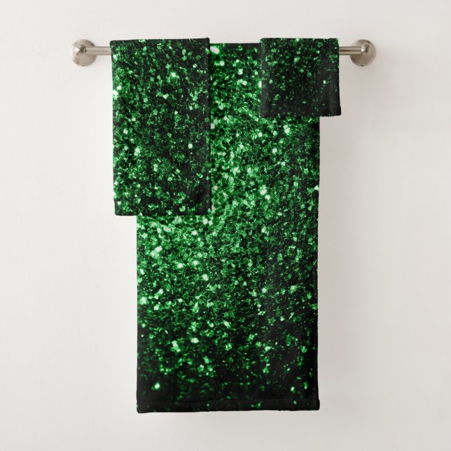 Glamour Dark Green glitter sparkles Bath Towel Set (Insitu)