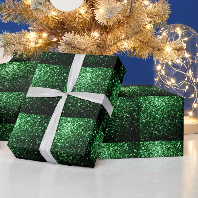 Glamour Dark Green glitter sparkles tiled pattern Wrapping Paper (Holidays)
