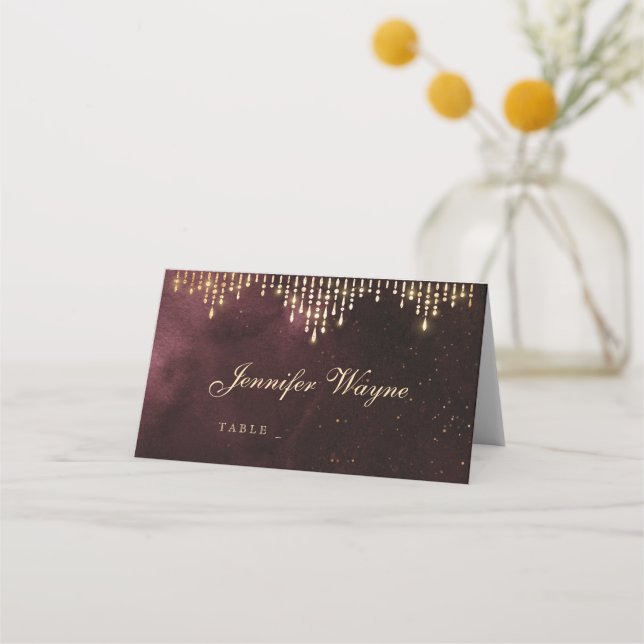 Glamour Deco Burgundy Vintage wedding place cards (Front)