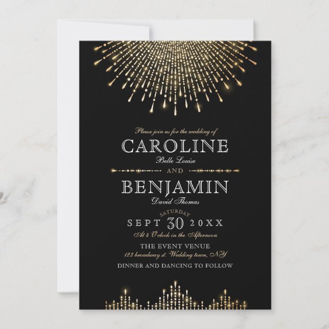 Glamour Deco Gold Black Vintage wedding Invitation (Front)
