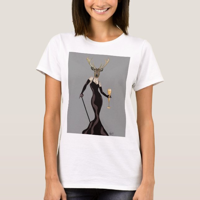 Glamour Deer in Black 2 T-Shirt (Front)