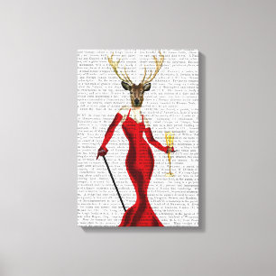 Glamour Deer In Red Canvas Print