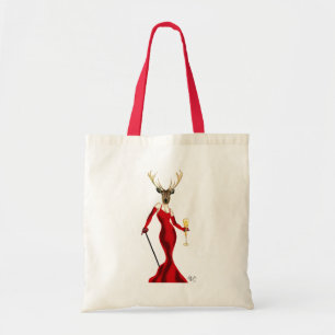 Glamour Deer In Red Tote Bag