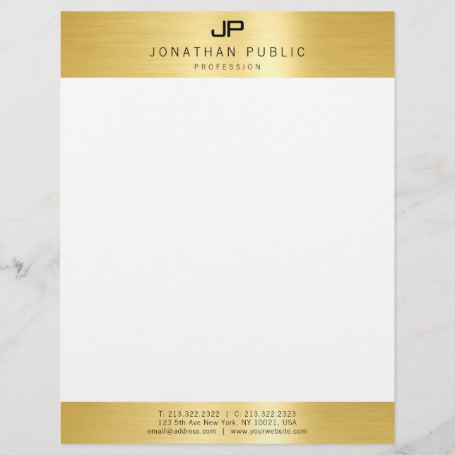 Glamour Faux Gold Initial Professional Modern Letterhead (Front)
