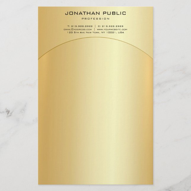 Glamour Faux Gold Modern Elegant Template Stationery (Front)