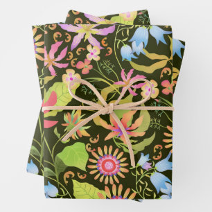 Glamour Floral Black Wrapping Paper Sheet