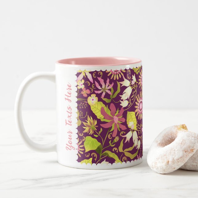 Glamour Floral Brown à deux tons de café Mug (Avec donut)