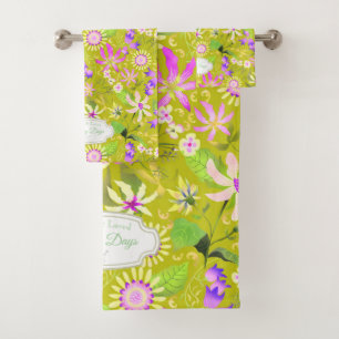 Glamour Floral Chic Green Bath Towel Set