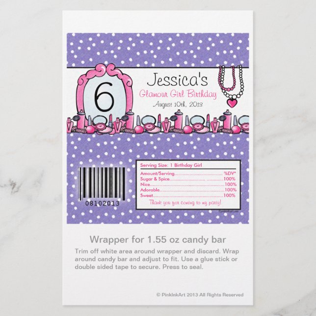 Glamour Girl Birthday Candy Wrapper (Front)