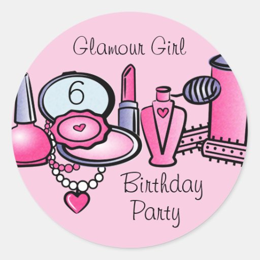 Glamour Girl Birthday Round Stickers | Zazzle