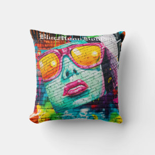 Glamour Girl Graffiti Round Pillow