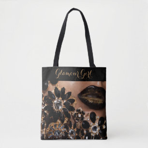 Glamour Girl Lipstick & Floral Jewels Tote Bag