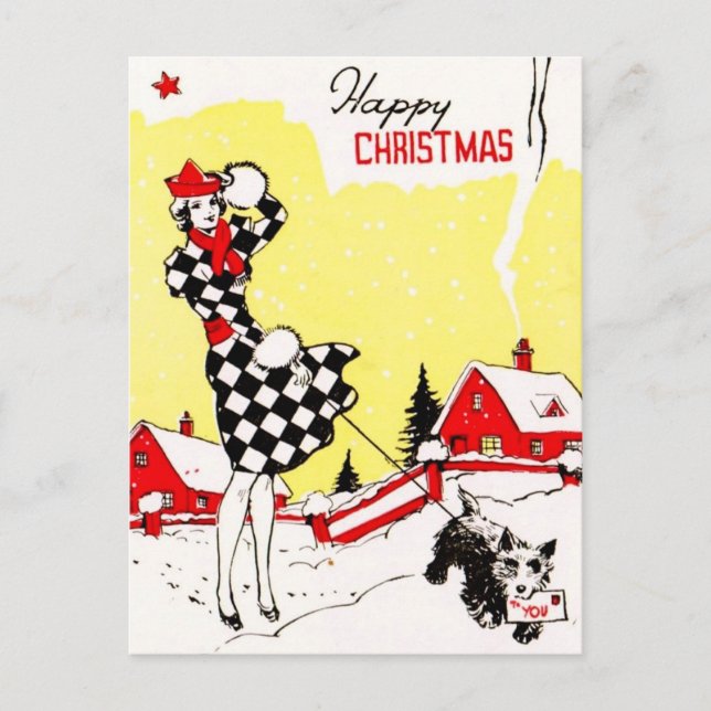 Glamour Girl with Scotty Dog Greetings Postcard (Front)