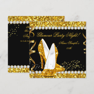 Glamour Glam Glitz Party Night Gold High Heels Invitation