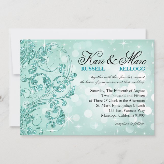 Glamour Glitter Luxe Bokeh Wedding | mint Invitation (Front)