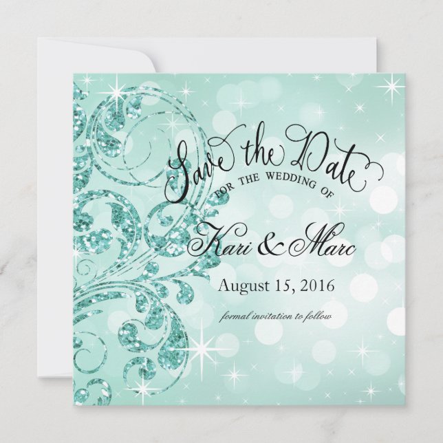 Glamour Glitter Luxe Save the Date | mint (Front)
