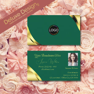 Glamour Gold Corners on Teal with Logo and Photo Business Card