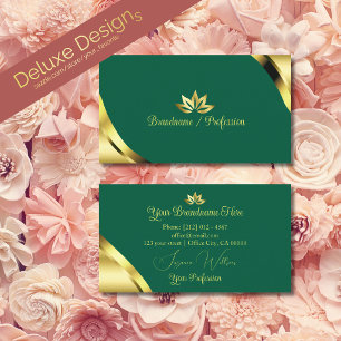 Glamour Gold Corners on Teal with Pretty Petals Business Card
