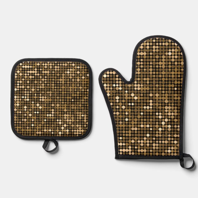 Glamour Gold Dot Oven Mitt and Pot Holder Set (Front)