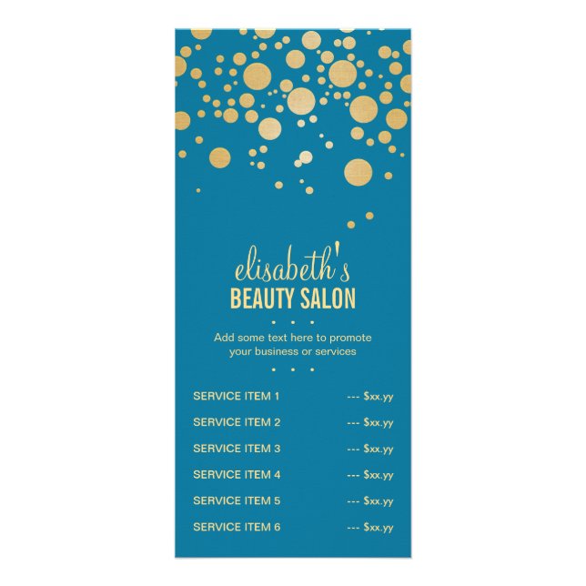 Glamour Gold Dots Decor - Retro Peacock Blue Colou Rack Card (Front)