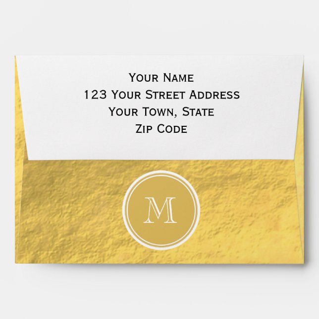 Glamour Gold Foil Background Monogram Envelopes (Back (Top Flap))