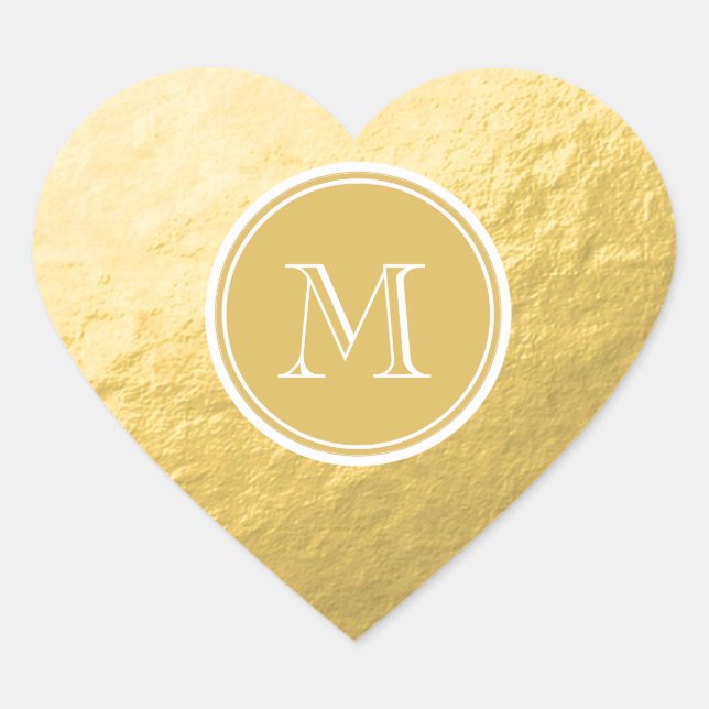 Glamour Gold Foil Background Monogram Wedding Heart Sticker (Front)