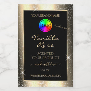 Glamour Gold Glitter Frame Product Label with Logo