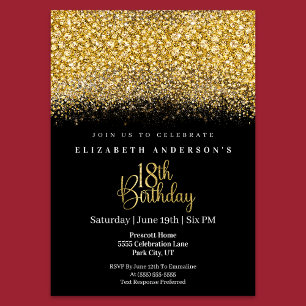Glamour Gold Jeweled Glitter 18th Birthday Invitation