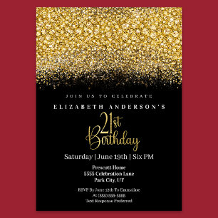 Glamour Gold Jewelled Glitter 21st Birthday Invitation