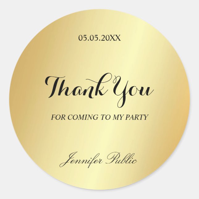 Glamour Gold Template Thank You Hand Script Text Classic Round Sticker (Front)
